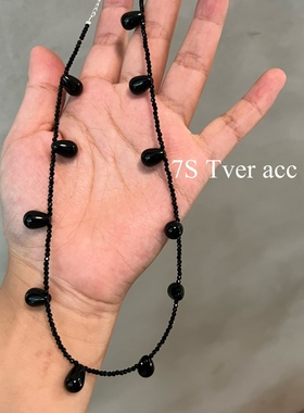 Tveracc 韩代黑玛瑙水滴项链 流苏女小众设计感锁骨链黑暗系