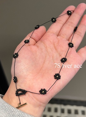 tver Acc韩代黑色哑光编织花脖链 choker 项链锁骨链OT链