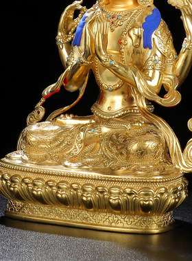 四臂观音佛像纯铜全鎏金供奉摆件密宗藏传民族用品观音菩萨佛像
