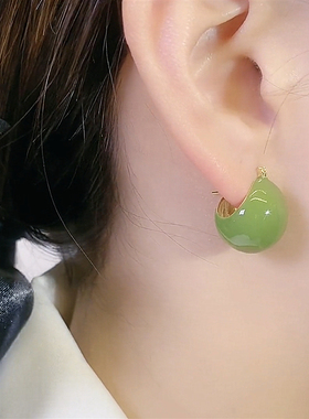 夏日牛油果绿小众耳环女