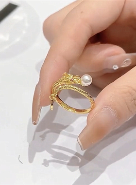 14k真金高保色缠绕珍珠镶钻戒指