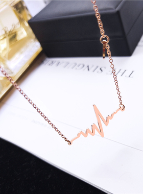玫瑰金心电图森系钛钢饰品锁骨链