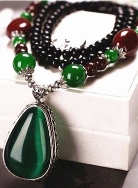 韩版叶子水滴猫眼石长款项链韩国毛衣链女式复古项链衣服配饰挂件