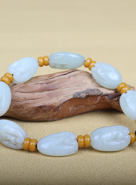 天然和田玉青海料手链男女款福瓜玉石手串青白玉珠子手饰送礼佳品