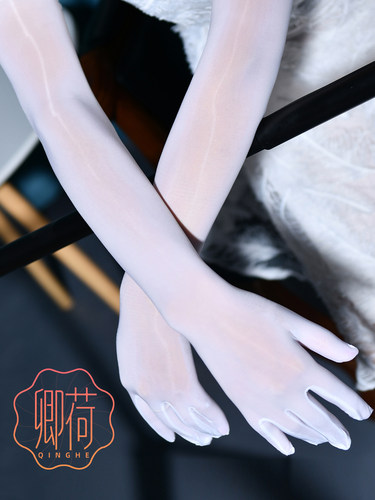卿荷油光五指手袜丝袜婚礼新娘婚纱手套袖套性感黑丝红丝滑马油亮 - 图0