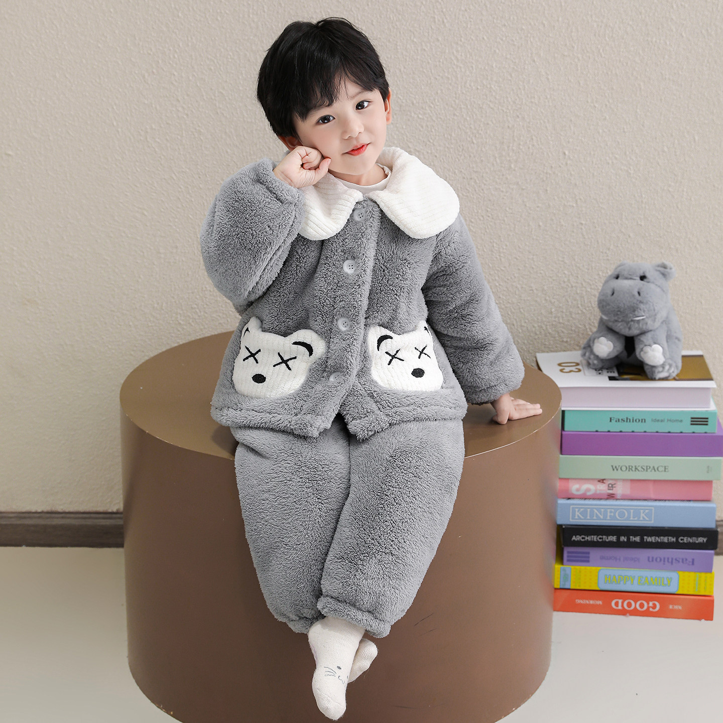 男童睡衣秋冬季雪肤绒翻领夹棉开衫套装儿童珊瑚绒加厚保暖家居服,淘宝优惠券,粉丝福利购,淘宝优惠卷