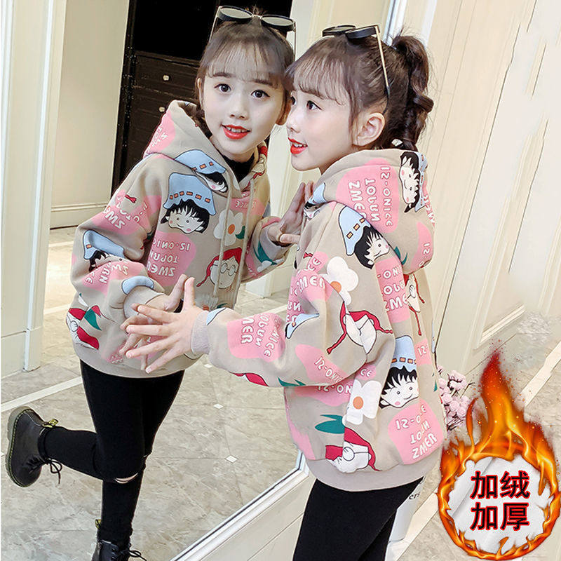 加厚儿童装韩版卡通上衣潮卫2022新款秋冬季女孩洋气女童加绒卫衣