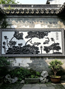 石雕浮雕壁画中式别墅迎门墙汉白玉壁画青石浮雕地雕庭院福字定制