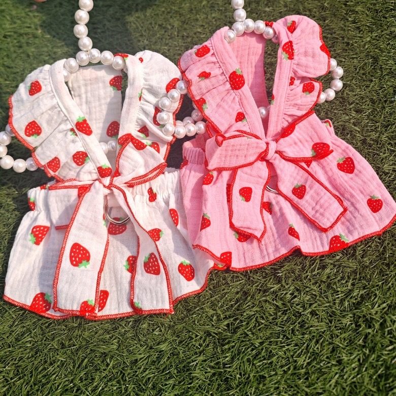 草莓蝴蝶结公主裙子小型犬泰迪比熊博美贵宾猫咪狗狗衣服,淘宝优惠券,粉丝福利购,淘宝优惠卷