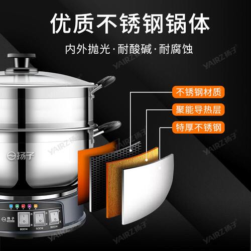 扬子新品电炒锅不锈钢家用蒸煮炒炖一体式多功能大容量电热锅电锅 - 图1