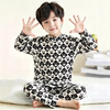 DeRong Warm Children's Home Clothing Underwear Set for Big Children Autumn and Winter Long Sleeve Pajamas for Boys and Girls Bottoming Autumn Clothes