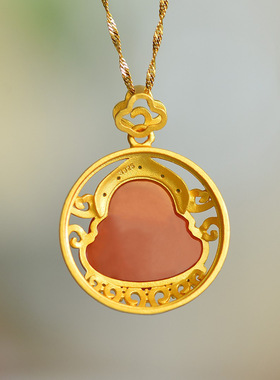 带证书红色玉石笑佛公吊坠