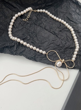 蝴蝶结珍珠多戴女设计感项链小众