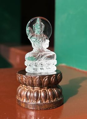 天然水晶摆件大势至生肖马八大守护送实木底座配北大鉴定证书