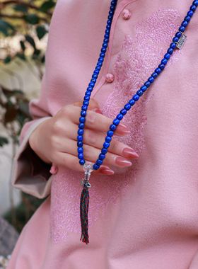 药师佛心咒青金石108蓝色老型珠