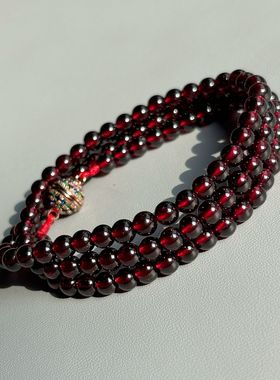 天然原矿10A级全净玻璃体108粒酒红色石榴石怀业念珠