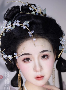 格格间原创【丹青】绿色花朵藤蔓花枝汉服发簪配饰古风头饰软杆