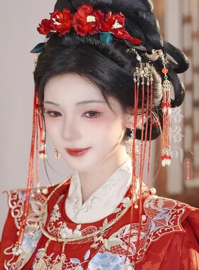 格格间原创【雪绒花】非遗绒花华丽凤冠霞帔古风汉服配饰发冠套装