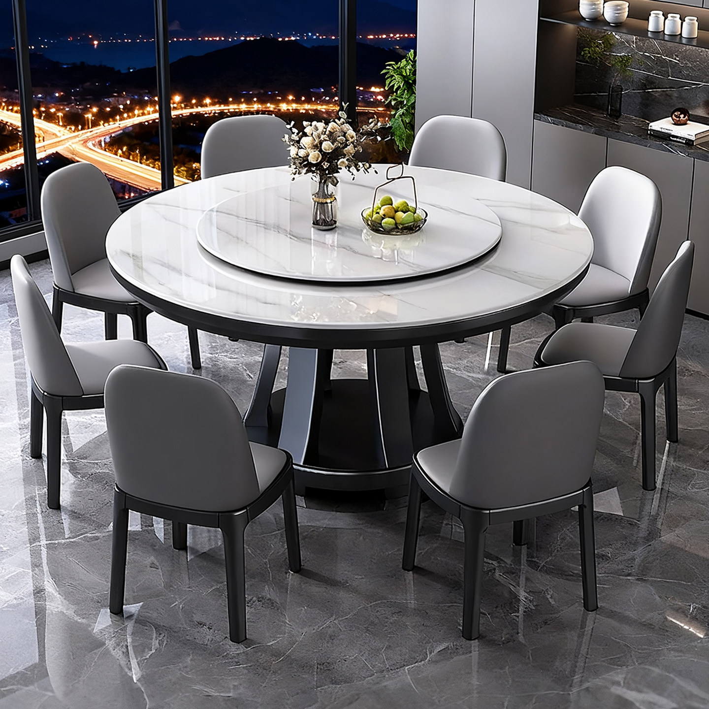 实木岩板圆桌现代简约家用吃饭桌子带转盘圆形轻奢餐桌十人大圆桌,淘宝优惠券,粉丝福利购,淘宝优惠卷