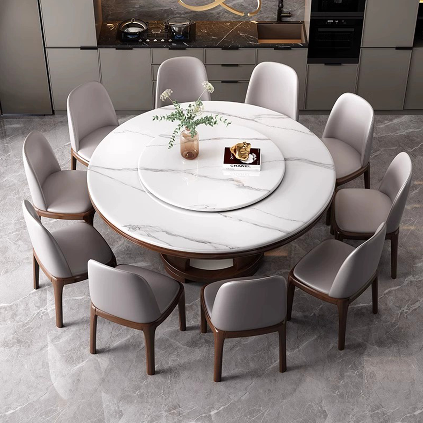 实木岩板圆桌现代简约家用吃饭桌子带转盘轻奢圆形餐桌十人大圆桌,淘宝优惠券,粉丝福利购,淘宝优惠卷