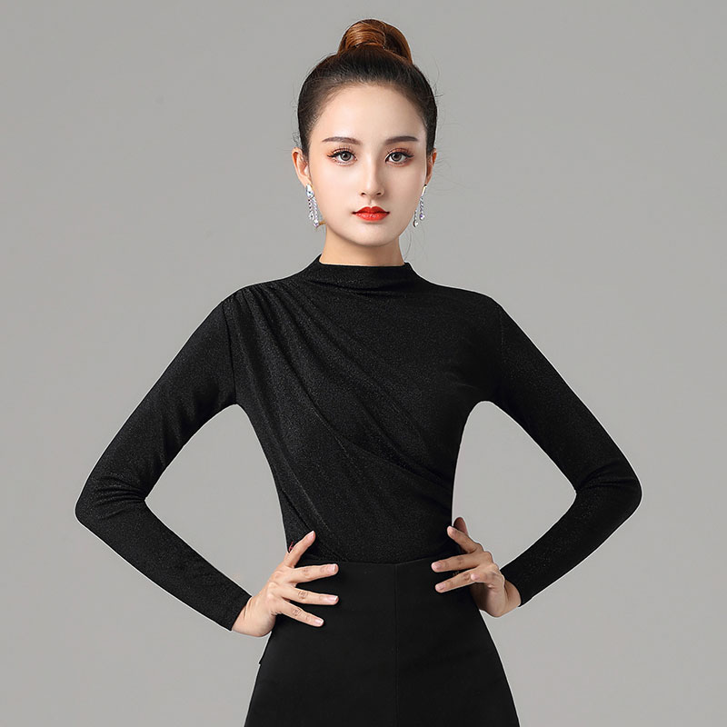 丹宝罗新款上衣拉丁舞练功服女春秋高领打底杉红长袖摩登舞跳舞衣