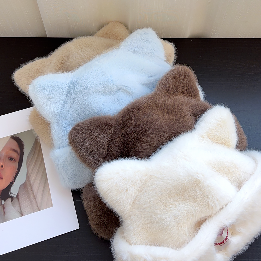 可爱猫耳毛绒针织帽子女冬季加厚保暖护耳帽甜美百搭显脸小套头帽,淘宝优惠券,粉丝福利购,淘宝优惠卷