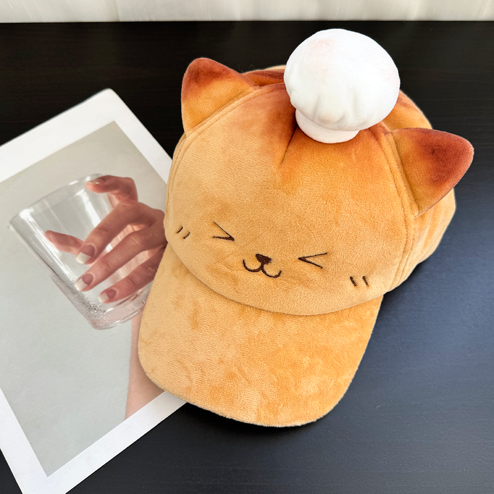 可爱烤焦小猫咪厨师帽子女2025新款棒球帽甜美百搭显脸小鸭舌帽潮,淘宝优惠券,粉丝福利购,淘宝优惠卷