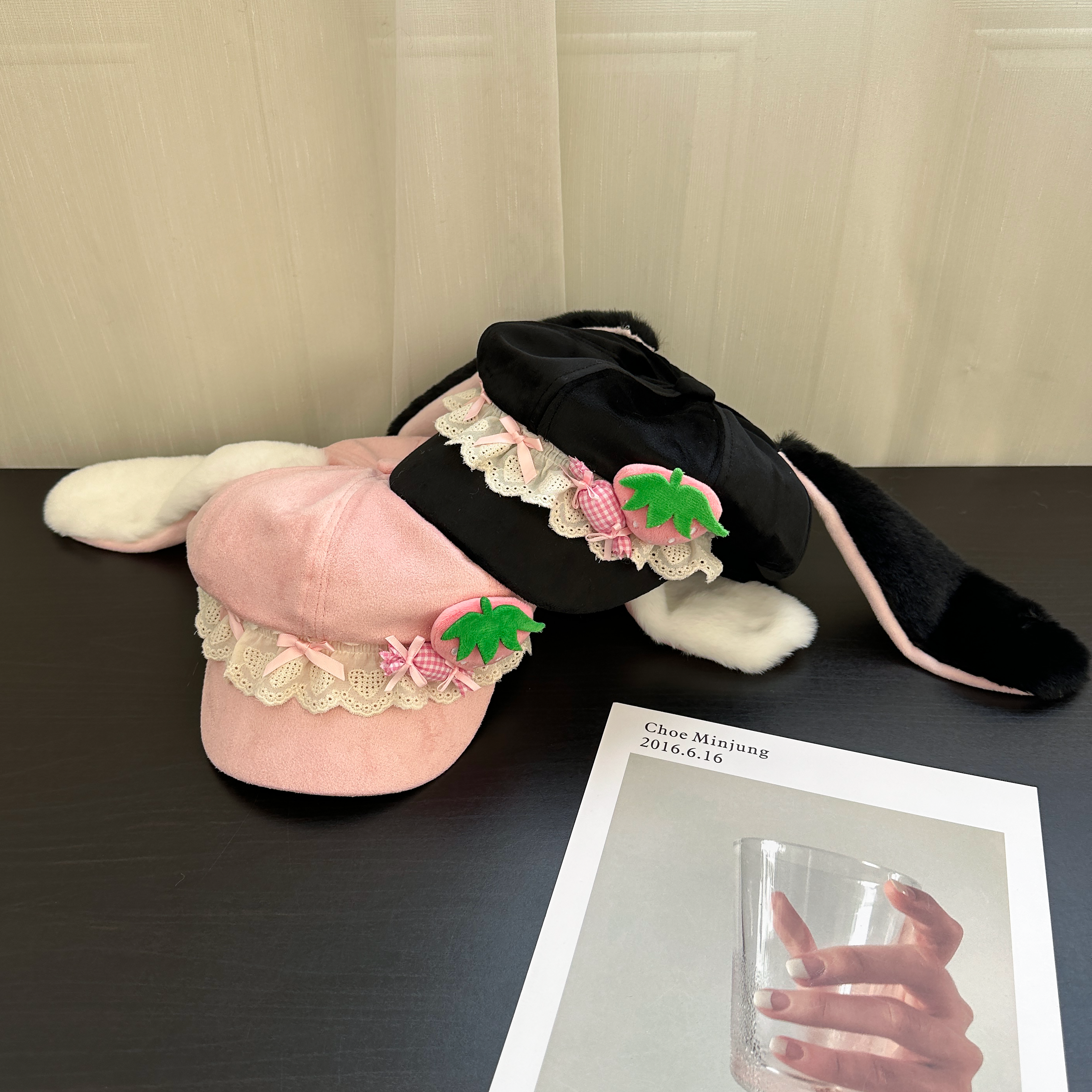 原创可爱草莓小兔耳朵八角帽子女亚文化宅系y2k个性显脸小贝雷帽,淘宝优惠券,粉丝福利购,淘宝优惠卷