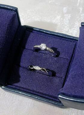 婚礼对戒银色四爪钻戒气质高级戒指求婚送女友礼物结婚礼戒指道具