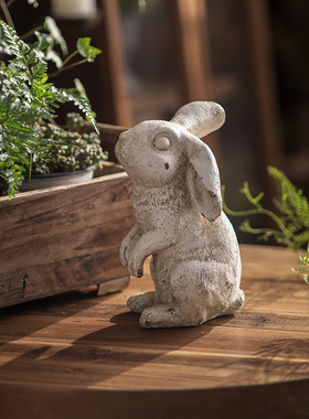 美式乡村复古做旧氧化镁兔子摆件