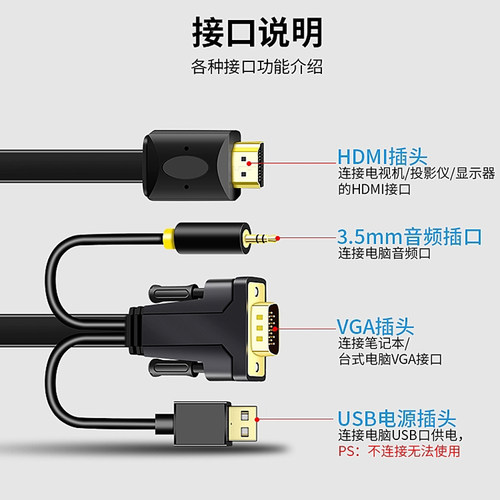 VGA转HDMI线 电脑主机机箱连接小米海信创维酷开电视高清视频线 - 图2