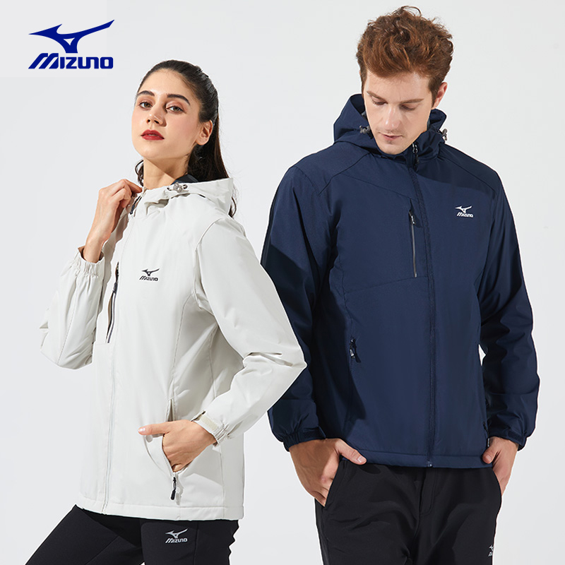 Mizuno/美津浓春秋连帽外套男女士户外休闲夹克冲锋衣防水软壳衣-图0