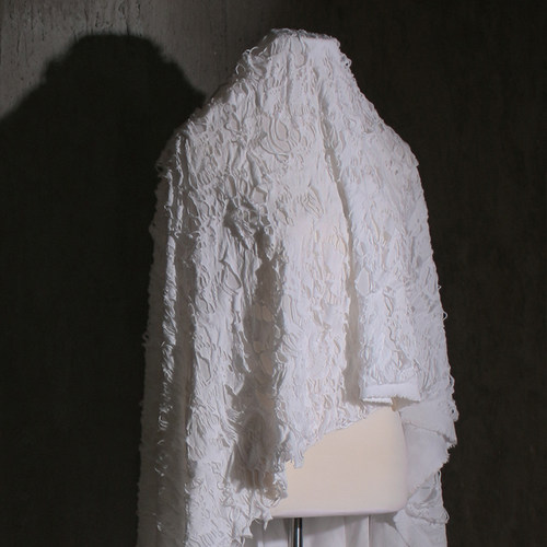 白色破烂洞洞肌理提花布料烂花破洞高档礼服装裤子设计师面料改造 - 图1