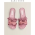 Zara Home màu hồng lông nhân tạo trang trí nút thắt trang trí phụ nữ người lớn dép 15806071050 - Trang chủ