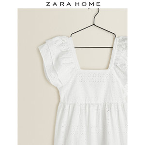 Zara Home 刺绣棉质长款夏季女睡裙白色休闲连衣裙 41033121250