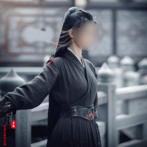 影视魏晋唐朝宋朝明制女士汉服黑色女侠古装蒙面黑衣人刺客夜行衣 - 图0