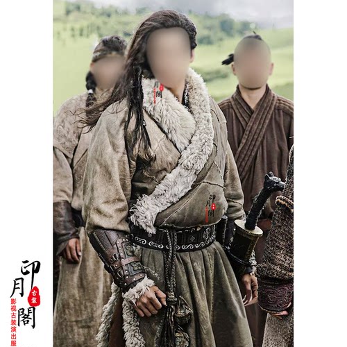 男汉服蒙古袍少数民族男士带毛古装侠客服男剑客服沙漠草原勇士服 - 图1