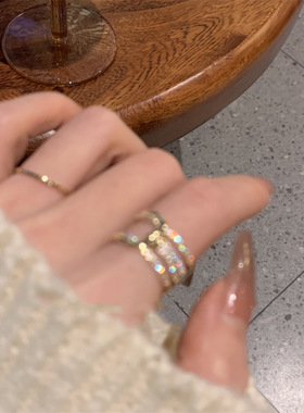 ins风轻奢感戒指女日韩小众设计双层指环超闪满钻可调节手饰