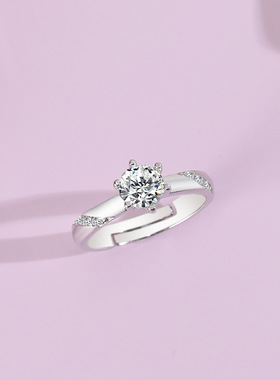 轻奢日韩版设计白金色六爪戒指