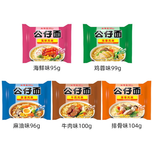 公仔面五连包方便面泡面混搭拌面袋装牛肉海鲜味整箱拉面速食食品 - 图3