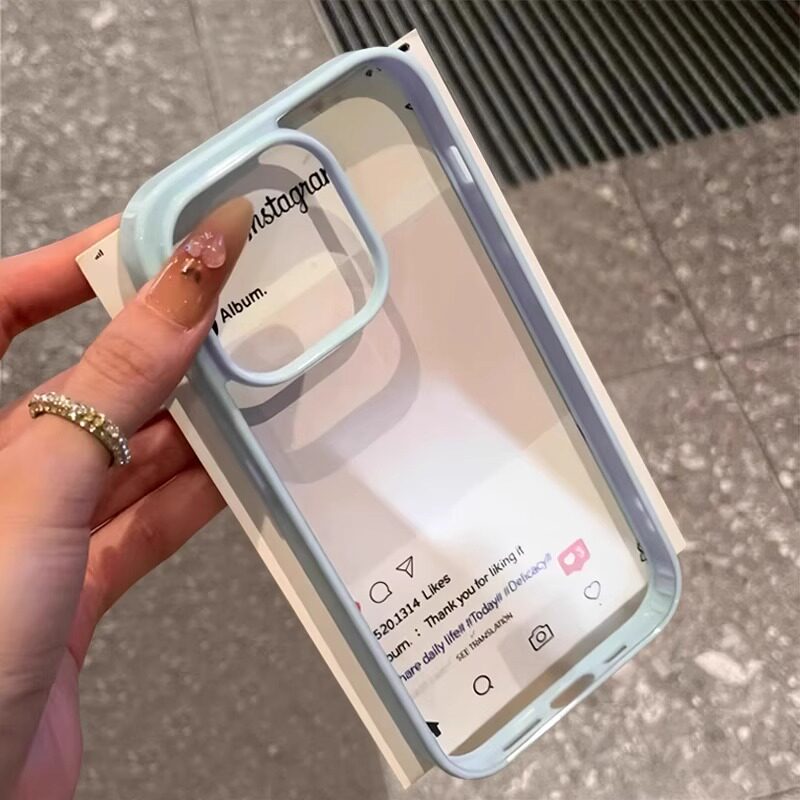 简约纯色透明亚克力适用苹果16promax手机壳13高级感iphone15/13pro/12/11少女防摔14plus全包保护套彩色软边