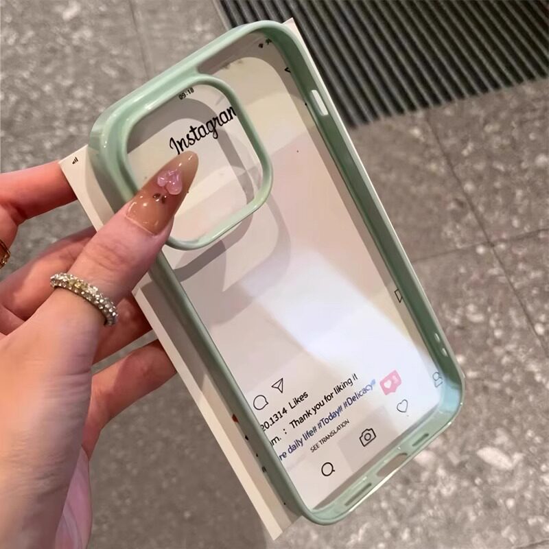 简约纯色透明亚克力适用苹果16promax手机壳13高级感iphone15/13pro/12/11少女防摔14plus全包保护套彩色软边