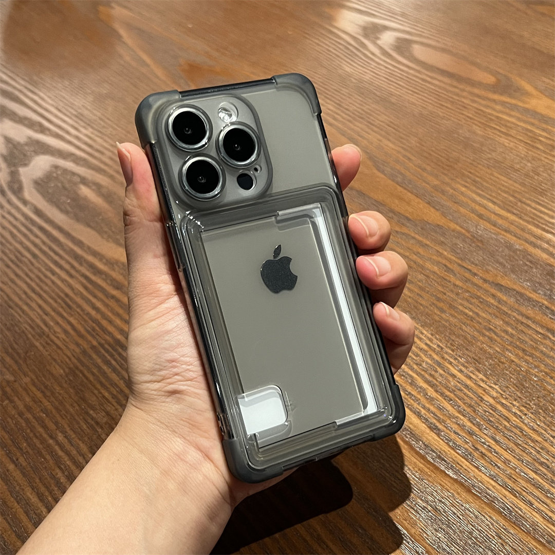 防摔带卡套高级感黑灰色iPhone15pro手机壳15promax适用iPhone14pro苹果13/14PROMAX可插卡包12硅胶壳防照片