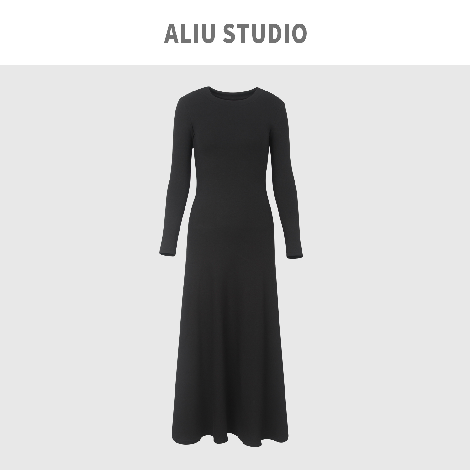 Aliu Studio冷系御姐范复古气质圆领a字裙长袖加绒款美拉德裙子-图2