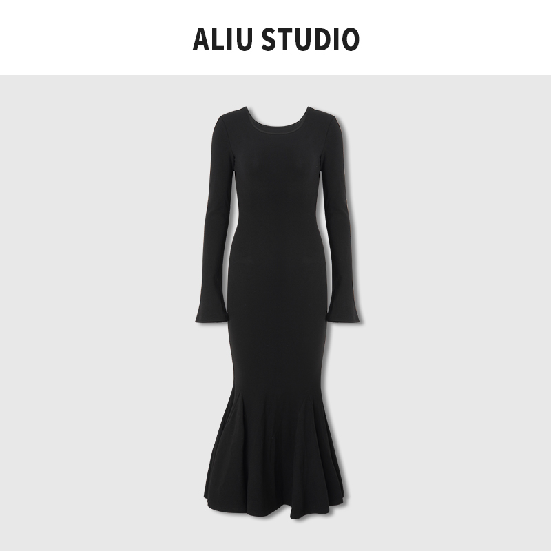 ALIU STUDIO步步生莲欧美风ins超显身材鱼尾长袖连衣裙性感辣妹-图2