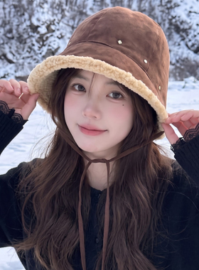 复古麂皮绒加厚保暖渔夫帽女