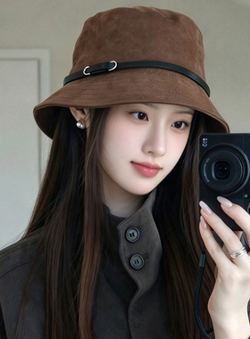 秋冬保暖皮带扣麂皮绒渔夫帽女