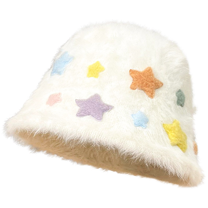 日系甜美星星兔毛渔夫帽子女秋冬季毛绒绒百搭素颜遮脸显脸小盆帽,淘宝优惠券,粉丝福利购,淘宝优惠卷