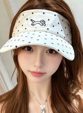 小猫刺绣波点空顶防晒帽显脸小