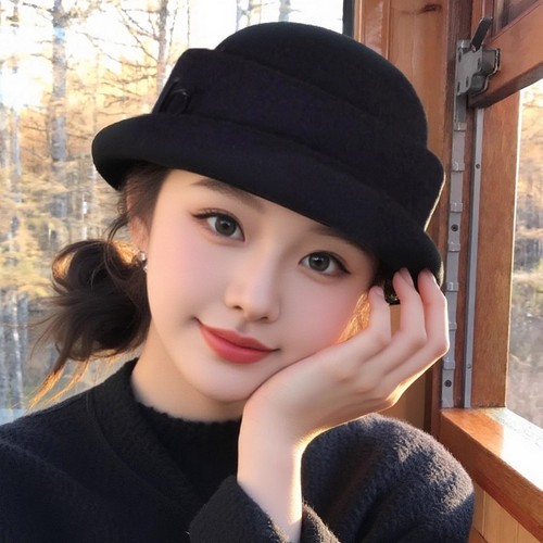 法式赫本风气质羊毛礼帽子女士冬季新款优雅高级感显脸小卷边盆帽 - 图0